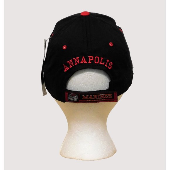 USMC Marine Corps Annapolis Bulldog Ball Cap Black Red Embroidered Hat Adj Strap - Picture 3 of 8
